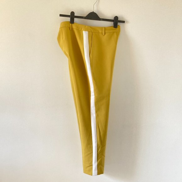 BNWT M&S Women's Mustard Yellow White Side Panels Slim Fit Trousers Size 16 - Picture 4 of 16